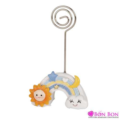 bomboniere battesimo per maschietto arcobaleno celeste con clip e scatola ETM - 1