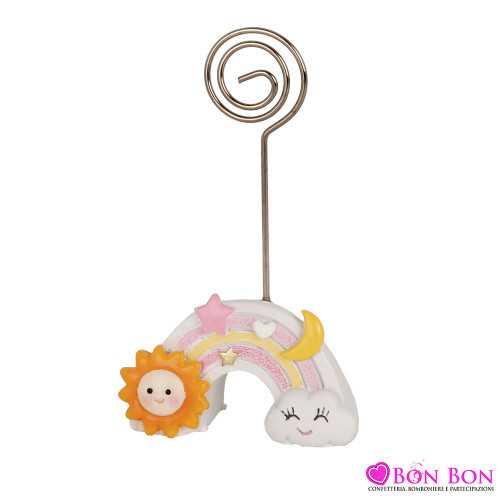 bomboniere battesimo per femminuccia arcobaleno rosa con clip e scatola ETM - 1