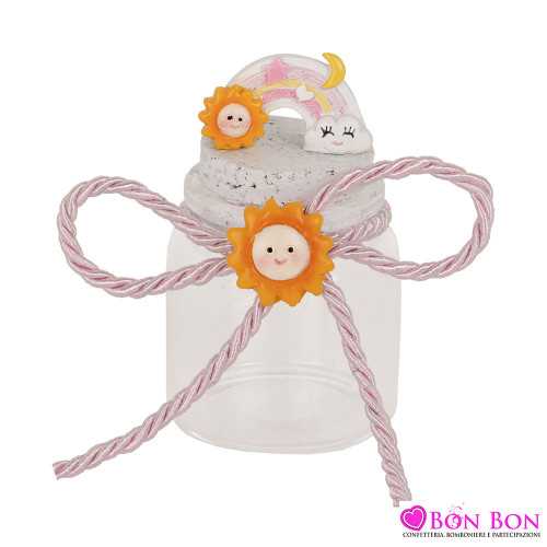 bomboniere battesimo per femminuccia barattolino rosa con tappo in sughero con inserto arcobaleno senza scatola ETM - 1