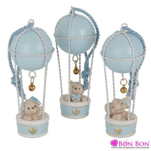 bomboniere battesimo per maschietto mongolfiera celeste con sonaglino in resina ETM - 1