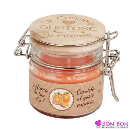 Bomboniere Matrimonio Barattolino Candela in Vetro con Chiusura Ermetica e Tappo in Legno Essenza Arancia ETM - 1