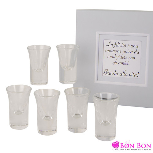 Bomboniere Matrimonio Set Composto da 6 Bicchierini in Vetro da Liquore con Frase e Scatola Inclusa ETM - 1