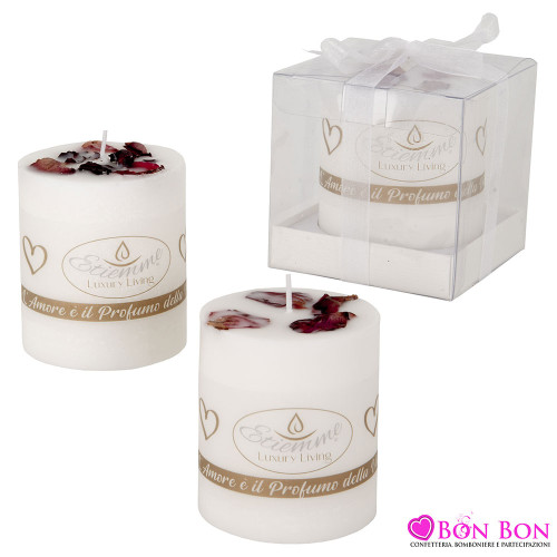 bomboniere matrimonio candela bianca con petali in 3 modelli assortiti e scatola inclusa ETM - 1