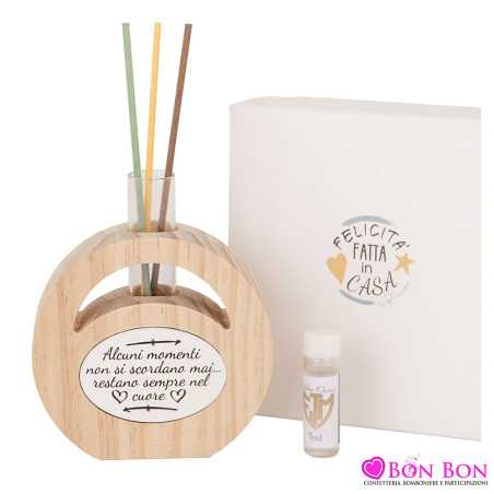 bomboniere matrimonio profumatore in legno grande con frase e bacchette con essenza e scatola inclusa ETM - 1