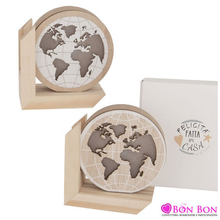 bomboniere matrimonio mondo con base in legno LED in 2 modelli assortiti e scatola inclusa ETM - 1