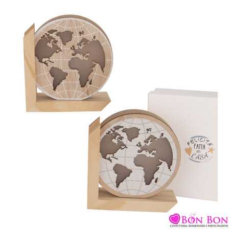 bomboniere matrimonio mondo con base in legno LED misura media in 2 modelli assortiti e scatola inclusa ETM - 1