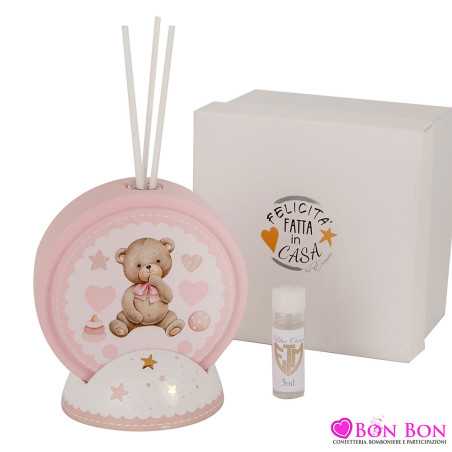 bomboniere battesimo profumatore rosa con base in porcellana con bacchette ed essenza ETM - 1