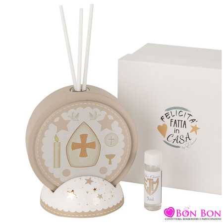 bomboniere cresima profumatore in porcellana tortora con simbolo papale ETM - 1