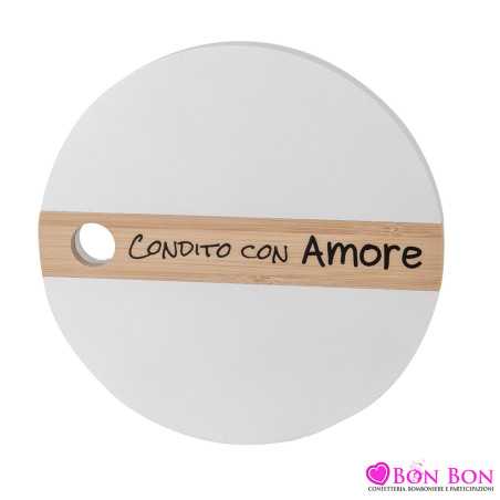 bomboniere matrimonio vassoio da cucina tondo in legno con frase ETM - 1