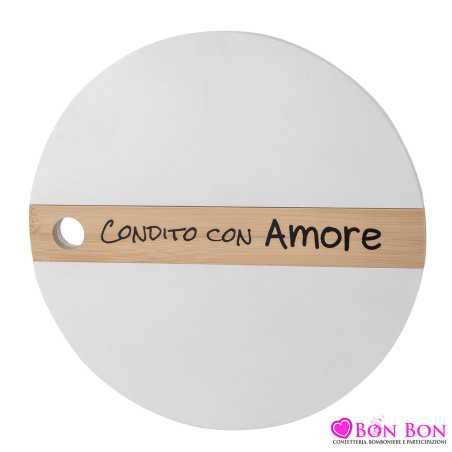 bomboniere matrimonio vassoio da cucina tondo grande in legno con frase ETM - 1