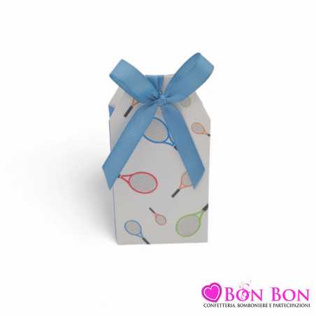 Scatola porta confetti per prima comunione a tema tennis con disegno racchette in cartoncino Scotton - 1