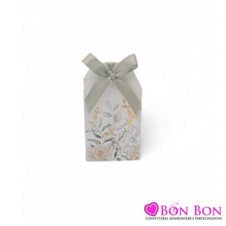 Scatola porta confetti per matrimonio a tema botanica con disegno fiori e foglie in cartoncino Scotton - 1