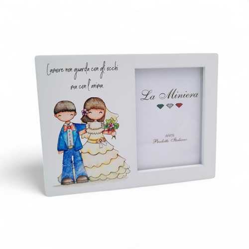 Bomboniera Matrimonio Linea Giorni Felici – Portafoto Rettangolare Magnetico con Sposini e Frase Romantica La Miniera - 1