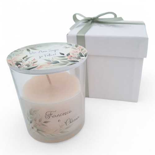 Bomboniera Matrimonio Linea Flora – Candela Profumata in Vetro con Tappo Decorato, Stampa Floreale e Aroma Vaniglia La Miniera -