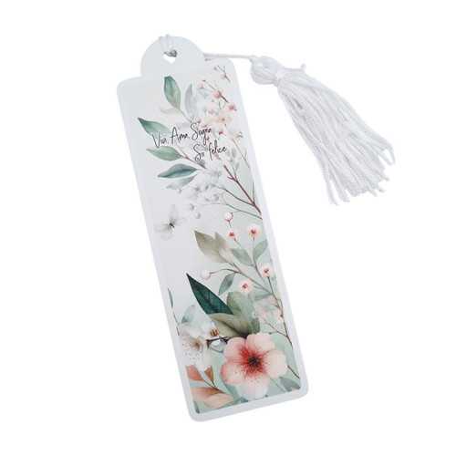 Bomboniera Matrimonio Linea Flora – Segnalibro Rettangolare in Legno con Nappina Bianca, Dettagli Floreali e Frase La Miniera - 