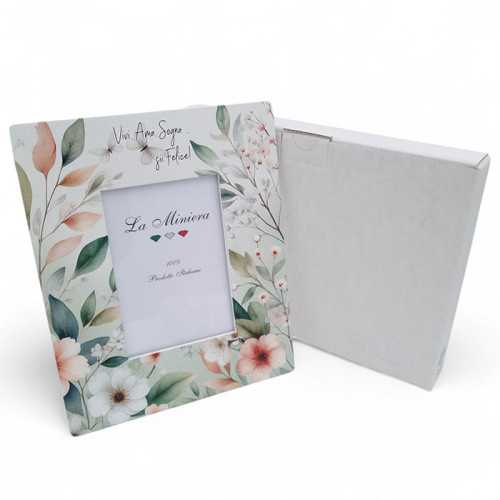 Bomboniera Matrimonio Linea Flora – Portafoto Rettangolare Grande in Legno con Stampa Floreale,con Frase La Miniera - 1