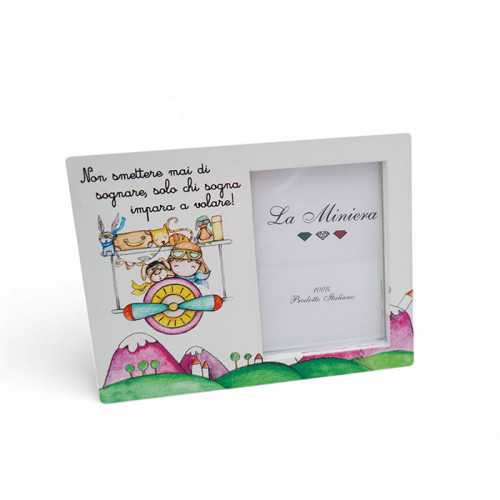 Bomboniera Prima Comunione Portafoto con Calamita,Viaggiatore su Aeroplano e Animali con Frase La Miniera - 1