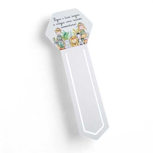 Bomboniera Prima Comunione Segnalibro Esagonale in Legno Bianco Tema Safari con Frase La Miniera - 1