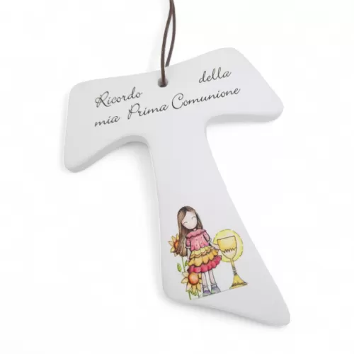 Bomboniera Prima Comunione Linea Dolci Momenti – Tau in Pasta di Ceramica con Stampa Bimba e Calice La Miniera - 1