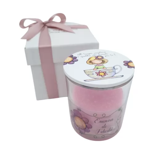 Bomboniera Prima Comunione Linea Mini Mondo – Candela Aroma Rosa in Vetro con Tappo in Legno Decorato La Miniera - 1