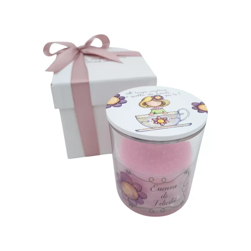 Bomboniera Prima Comunione Linea Mini Mondo – Candela Aroma Rosa in Vetro con Tappo in Legno Decorato La Miniera - 1