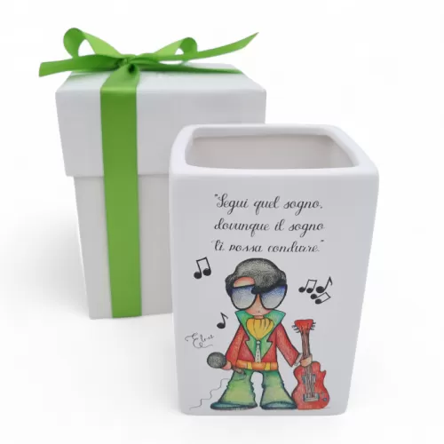 Bomboniera Prima Comunione Linea Miti e Leggende – Porta Matita in Ceramica con Stampa di Elvis La Miniera - 1