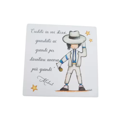 Bomboniera Prima Comunione Linea Miti e Leggende – Calamita Quadrata in Legno con Michael Jackson La Miniera - 1