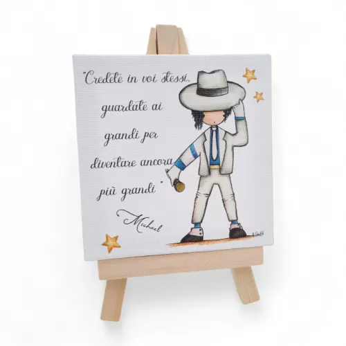 Bomboniera Prima Comunione Linea Miti e Leggende – Teletta su Cavalletto in Legno con Stampa Michael Jackson La Miniera - 1
