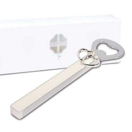 Bomboniere matrimonio solidali apribottiglie in metallo con decoro due cuori Quadrifoglio - 1