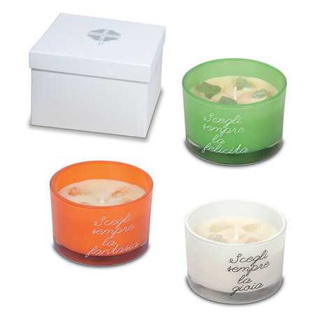 Bomboniere matrimonio solidale candela in vetro con frase decorativa Quadrifoglio - 1