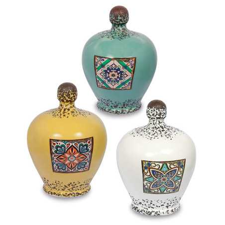 Bomboniere matrimonio solidali salvadanaio in porcellana decorata con maiolica siciliana a rilievo Quadrifoglio - 1