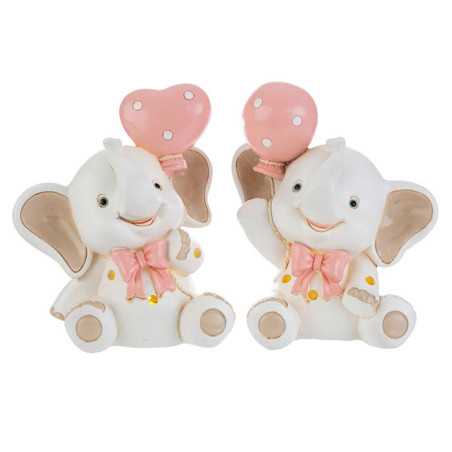 Bomboniere Battesimo Bimba Elefante con Palloncino Rosa e Luce LED in Resina - 1