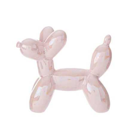 Bomboniere battesimo cagnolino ballon in porcellana rosa con scatola shopper - 1