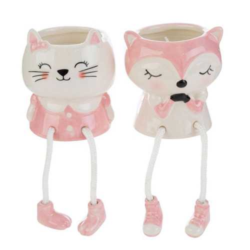 Bomboniere Battesimo Candela Animali in Porcellana Rosa 2 Assortiti con Scatola Shopper - 1