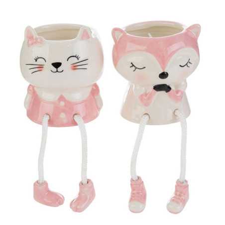 Bomboniere Battesimo Candela Animali in Porcellana Rosa 2 Assortiti con Scatola Shopper - 1