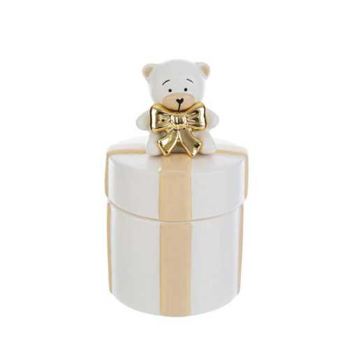 Bomboniere Battesimo Scatola in Porcellana Bianca con Orsetto sul Coperchio e Scatola Shopper Inclusa Le stelle - 1