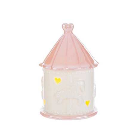 Bomboniere Battesimo Giostrina in Porcellana Bianca e Rosa con Cuoricini e LED Le stelle - 1