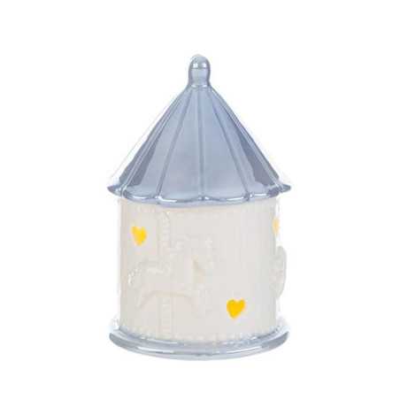 Bomboniere Battesimo Giostrina in Porcellana Bianca e Azzurra con Cuoricini e LED Le stelle - 1