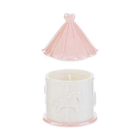 Bomboniere Battesimo Vasetto con Candela in Soia e Giostrina in Porcellana Bianca con Coperchio Rosa Le stelle - 1