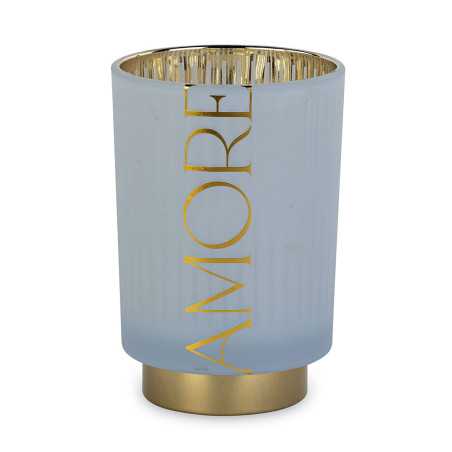 Bomboniere Matrimonio Linea Amore: Lampada con Vetro Satinato Avio e Rifiniture in Oro - 1