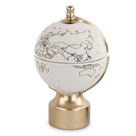 Bomboniera Matrimonio Mappamondo Bianco Grande in Ceramica con Candela e Dettagli Oro - 1