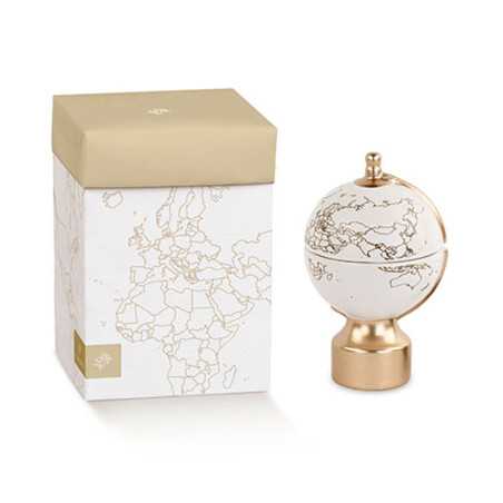 Bomboniera Matrimonio Mappamondo Bianco Grande in Ceramica con Candela e Dettagli Oro - 2