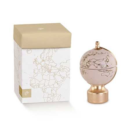 Bomboniera Matrimonio Mappamondo Tortora Grande in Ceramica con Candela e Dettagli Oro - 2