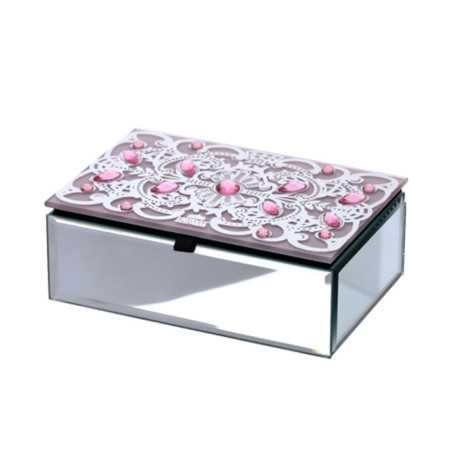 Bomboniere Matrimonio Hervit 2025 Cofanetto in Legno con Specchi e Fondo Rosa Decorato con Gemme e Scatola Inclusa Hervit - 1