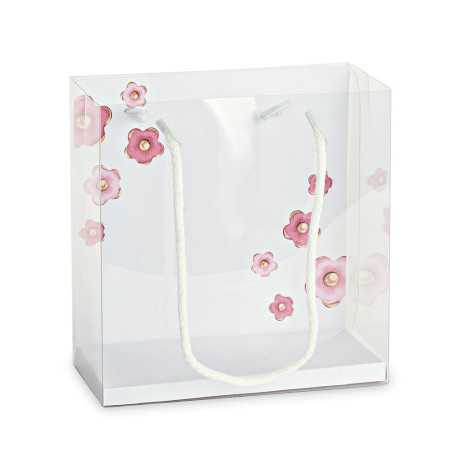 Bomboniere Prima Comunione Cachepot in Porcellana Angioletto con Ghirlanda Roselline rosa e scatola shopper inclusa - 2