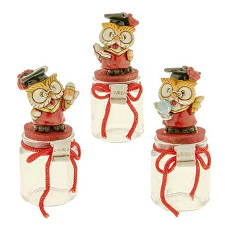 Bomboniera diploma e laurea barattolo in vetro con gufetto oro ETM - 1