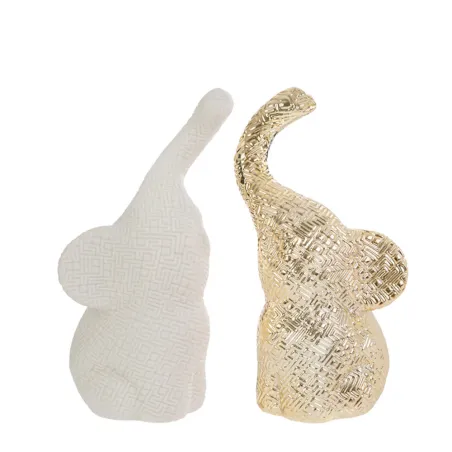 Bomboniera Set 2 Elefantini in Porcellana 3D Bianco e Oro con Astuccio Le stelle - 2