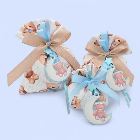 Sacchetti nascita e battesimo bimbo con orsetti e luna celeste Liete Creazioni - 7
