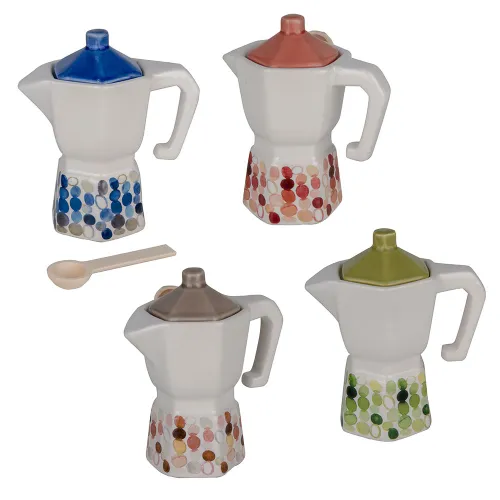 Bomboniera Moka “Modern” con pois in Porcellana con Cucchiaino – 4 Colori Assortiti ETM - 1