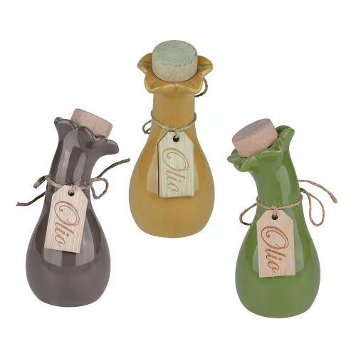 Oliera Fiore in Porcellana con Tappo in Legno – 3 Colori Assortiti ETM - 1
